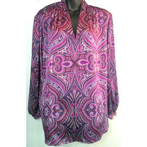 Chico's Women's 3 16/18 Purple V-neck Lotus Petal Scroll Affair Item # 570379280